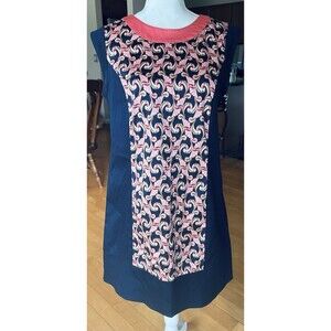 The Webster Miami Sz 10 Sleeveless Shift Dress Navy With Salmon Design